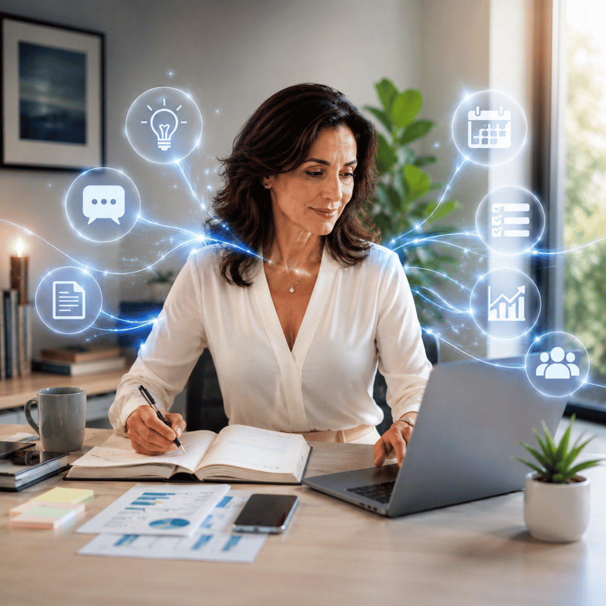 Profesional organiza su trabajo con apoyo de inteligencia artificial
