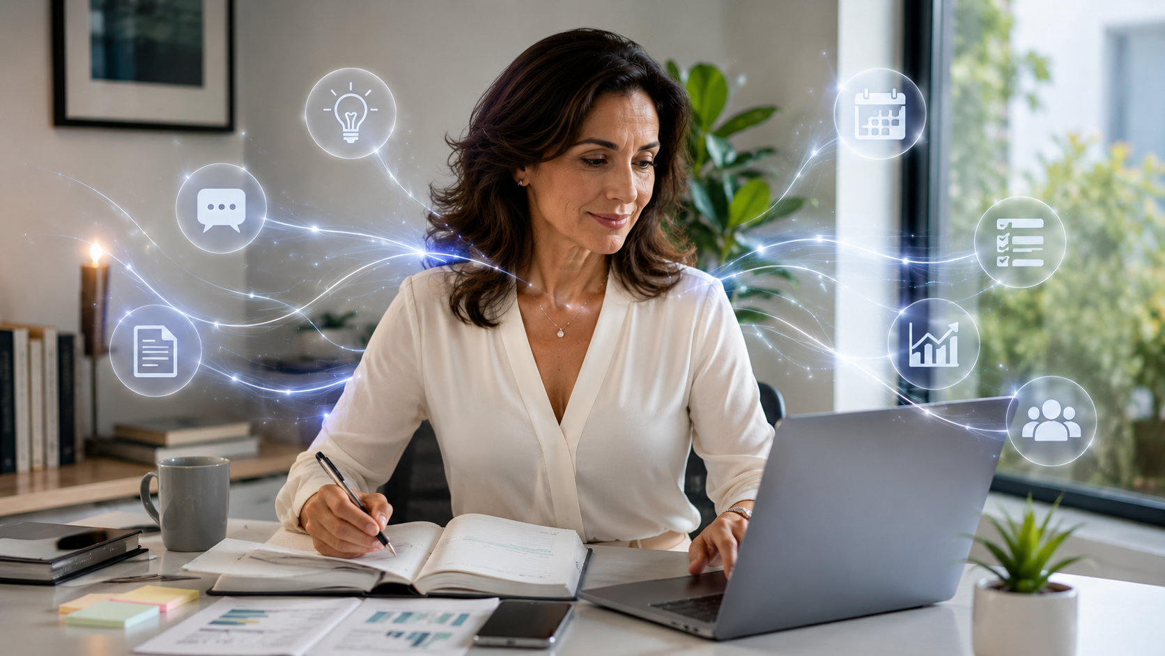 Profesional organiza su trabajo con apoyo de inteligencia artificial