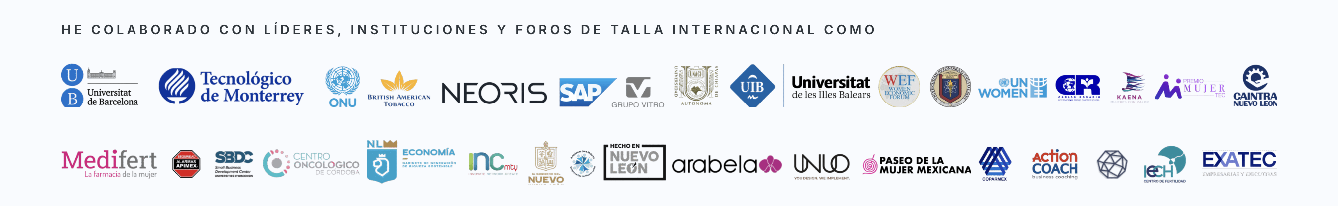 Logos de organizaciones e instituciones con las que ha colaborado Yeudith Velázquez Aguilar